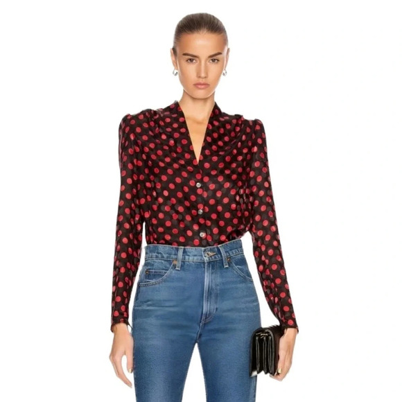 Re/Done Black and Red Polka Dot Blouse - Picture 1 of 9